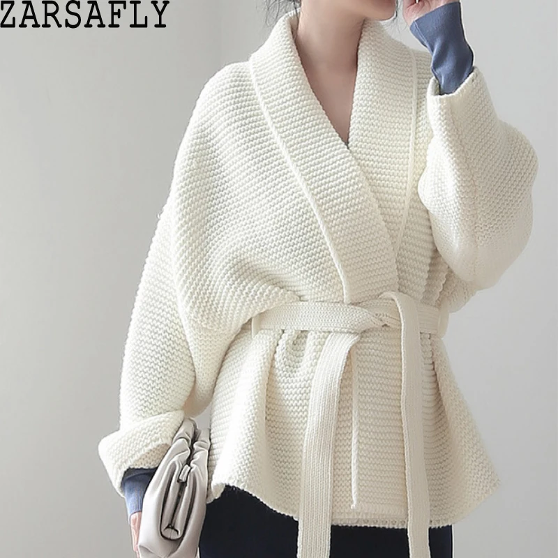 

Женский вязаный кардиган ZARSAFLY, утепленный Повседневный свободный свитер с V-образным вырезом и длинным рукавом, 3 цвета, верхняя одежда для осени и зимы