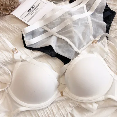 Only A Bra, Deep-V Neck Push Up Adjustable Brassiere, Women Sexy Dress Lace  Lingerie, Girls White Seamless Intimate,Pure Color