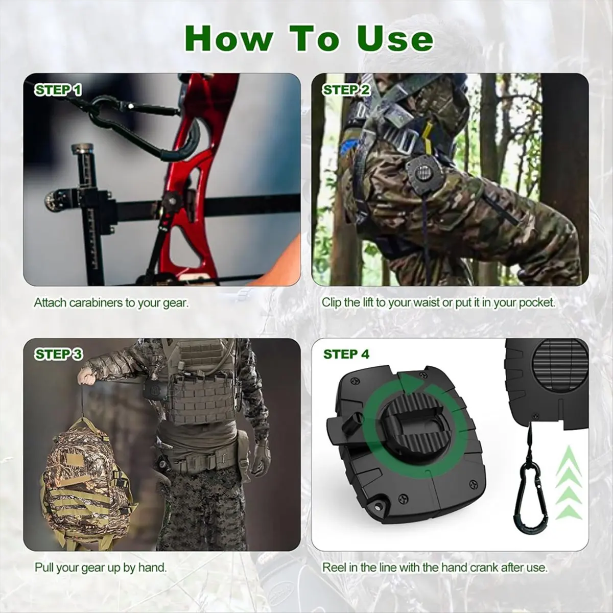 최고급 트리스탠드 기어 호이스트, 수축식 활 기어 호이스트, 26피트 활 사냥 트리스탠드 장비 액세서리 안전 사용