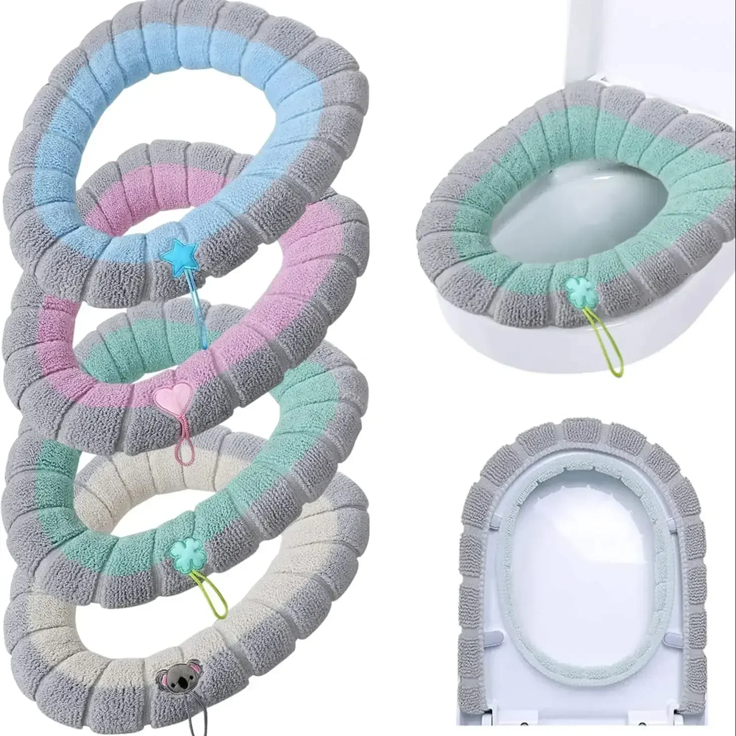 1pc Portable Knitted Toilet Mat Thickened Washable Antifreeze Toilet Cover Thickened Knitted O Type Universal Stitched Color