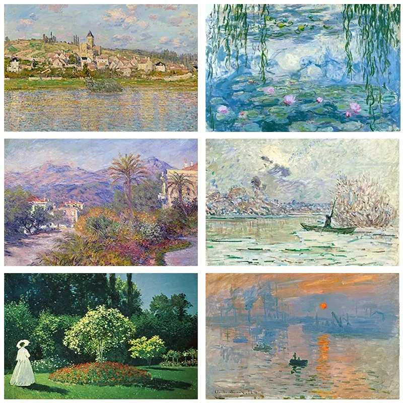Claude Monet Exhibition Artworks Garden Boat Lake Landscape Retro Art Poster Canvas Painting Stampe Murali Picture Home Room Decor