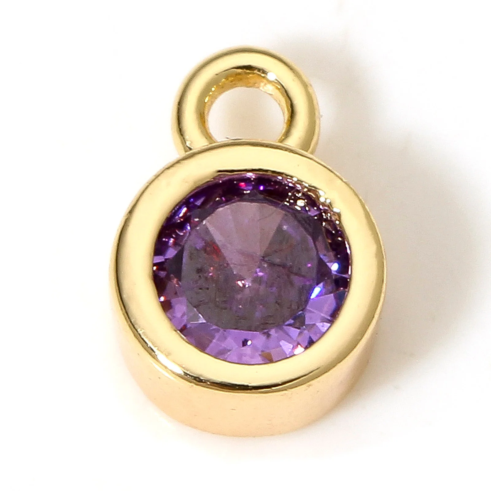 2 Stück klassische Messing-Geburtsstein-Charms für Halsketten, DIY, 18 Karat echt vergoldet, rund, mehrfarbig, Zirkonia-Anhänger, 8 mm x 5,5 mm – Detail 8