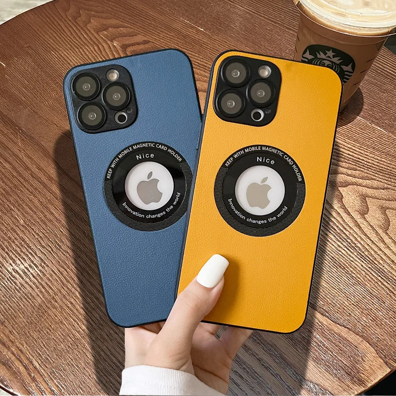 

Fashion Magnetic Leather Case for iPhone 14 13 12 11 Pro Max Camera Lens Protection Glass Logo Hole Strong Magnetism Force case