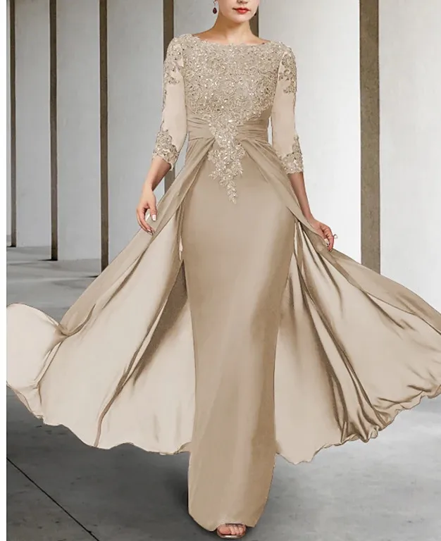 S038513dcbd7d4215bd651485a7c69a10s Long Elegant Mother of the Bride Dresses Chiffon Appliques Jewel Neck Floor Length Evening Wedding Party Skirt for Women Mallzona