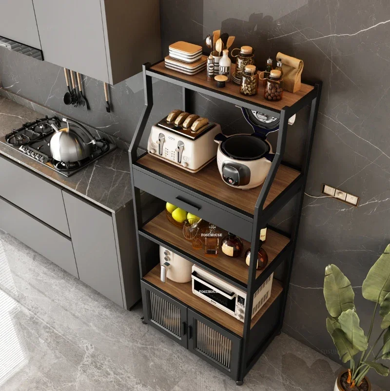 Multifunctional Storage Kitchen CabinetsMulti-layer Kitchen Shelves with Doors Floor Microwave Oven Storage Cabinet Furniture m 2