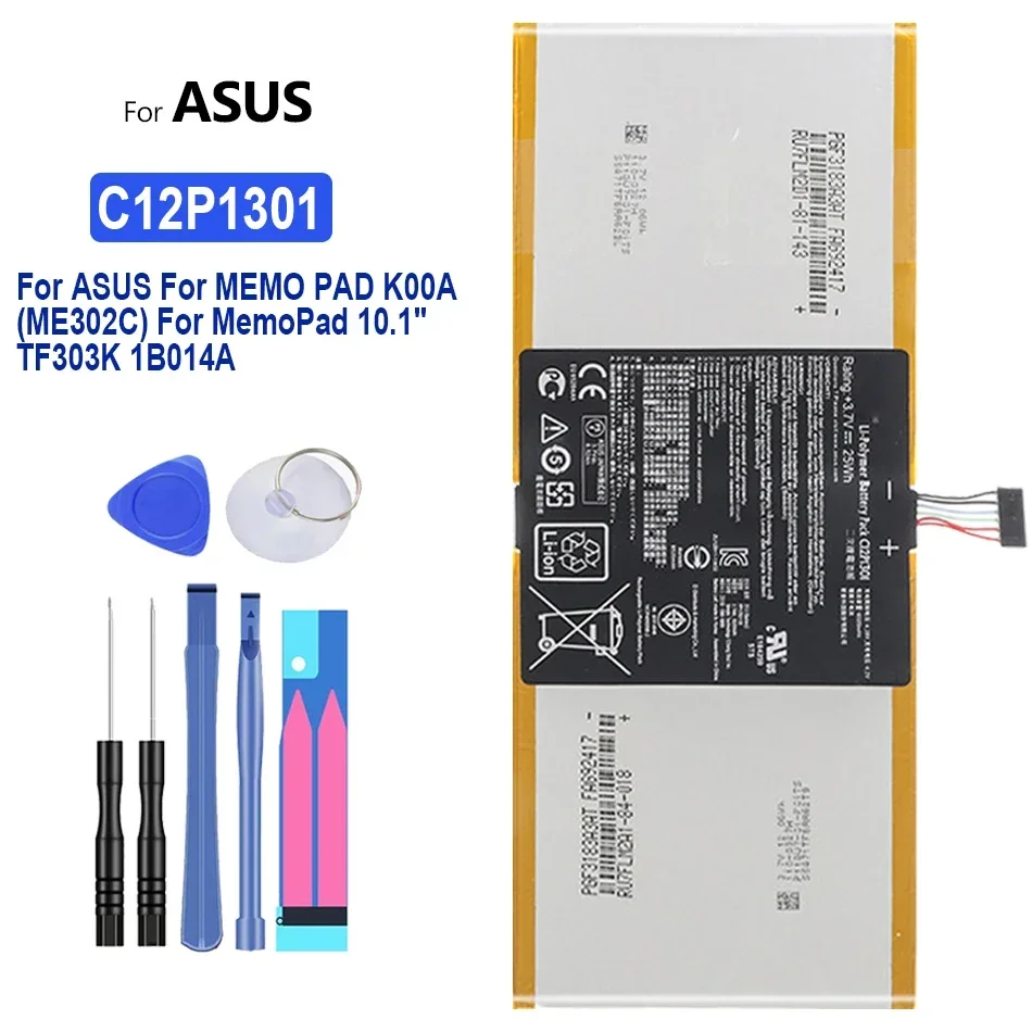 

Tablet Battery C12P1301 6560mAh For ASUS For MEMO PAD K00A (ME302C) For MemoPad 10.1" TF303K 1B014A High Quality Batteries