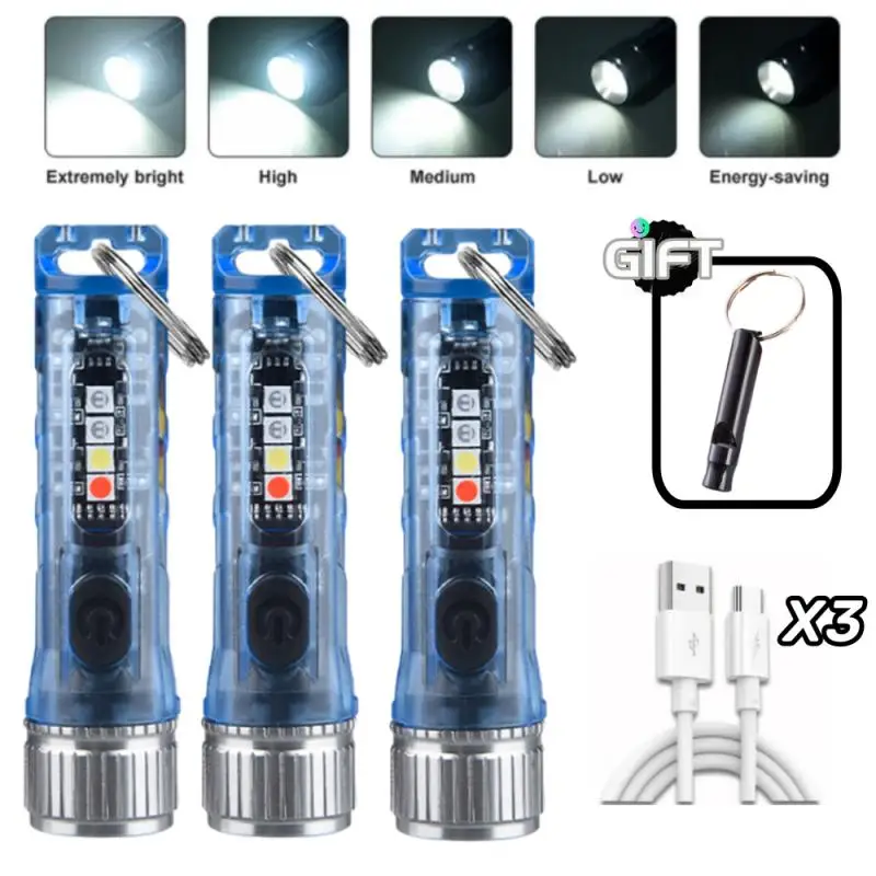 

Multi-function Mini EDC LED Flashlight Portable Keychain Light MagneticTorch USB Rechargeable Uv Lamp Emergency Camping Lantern
