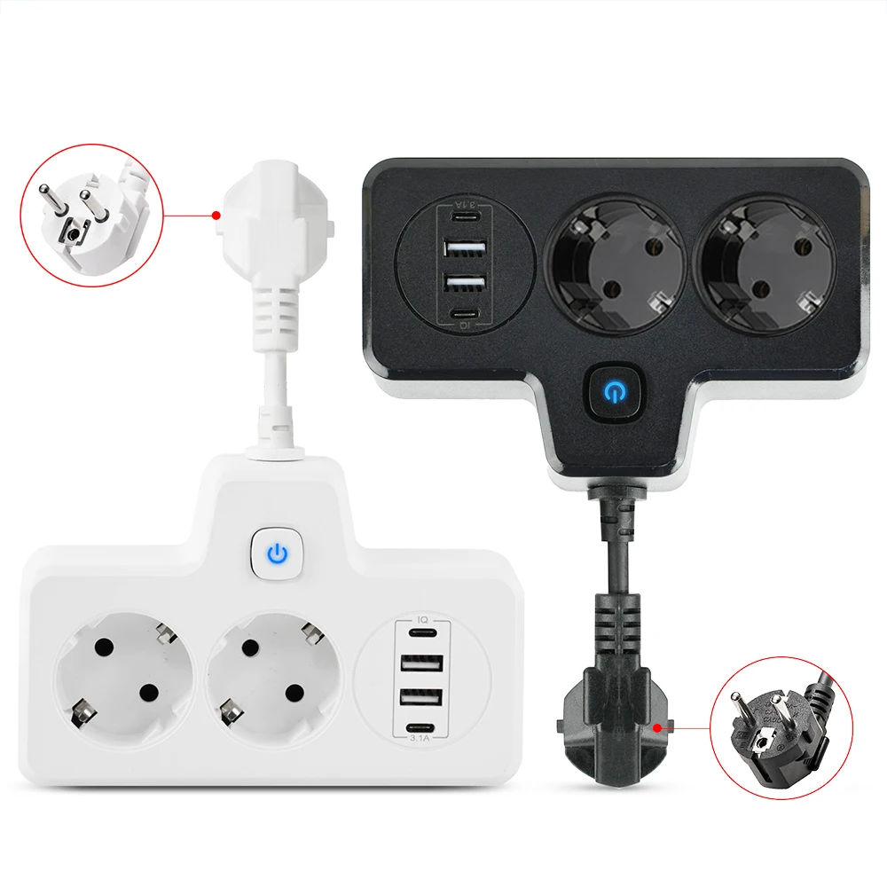Power Strip 2 Way 2 USB 2Type C USB Multiple Socket Wall Socket Adapter LED Multiple Plug For Office Home Travel