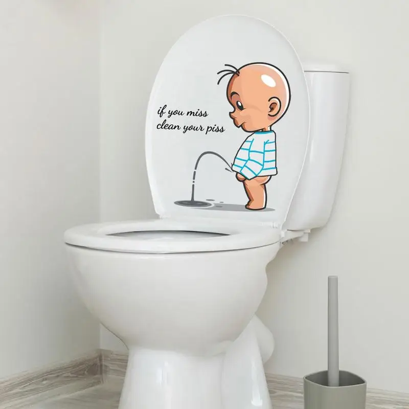 Funny Baby Toilet Stickers Clean Piss Decals PVC Art WC Removable WC Restroom Door Seat Bathroom Decoration
