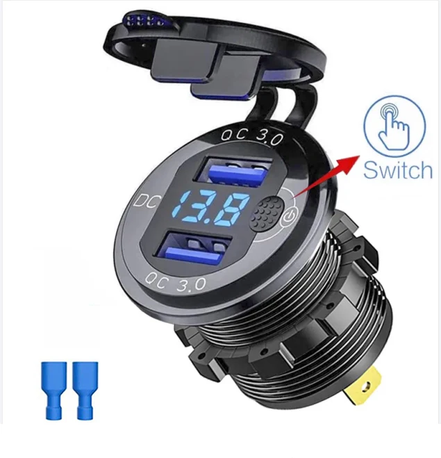 Caricabatterie 24v Caricatore USB Doppio Per Auto/Moto - 12-24V, 3.1A