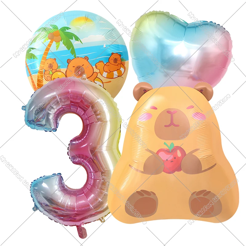 Capybara Geburtstagsballons Dekorationsset Niedliche Capy Aluminiumfolie Liebesnummer Ballons Mädchen Partyzubehör Kindergeburtstagsgeschenk – Detail 1