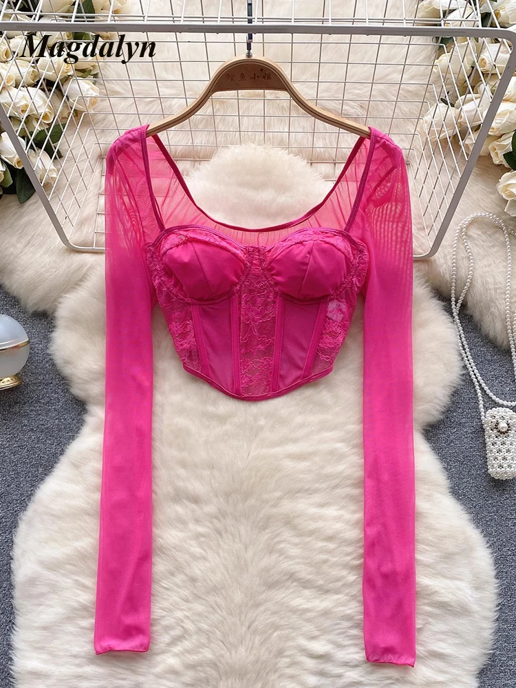 

Женские сексуальные блузки Magdalyn на весну и осень, корейские французские блузки с квадратным воротником и длинными рукавами, повседневные женские топы