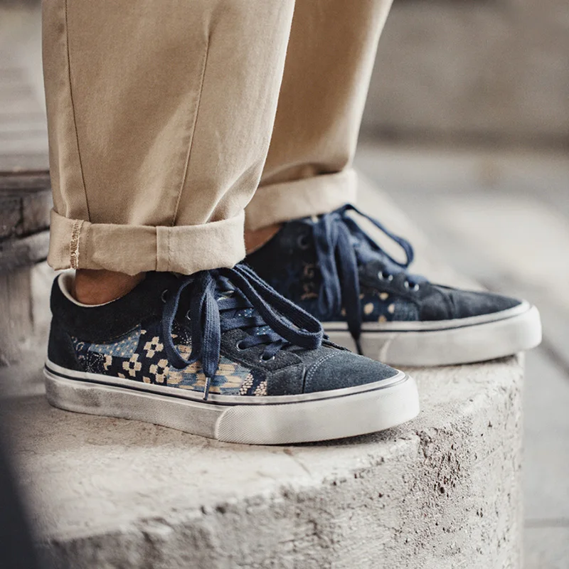 Maden Japanese Retro Printing Canvas Shoes for Men Designer Brand Ancient Cloth Board Shoes Low Top for Lovers Women 3