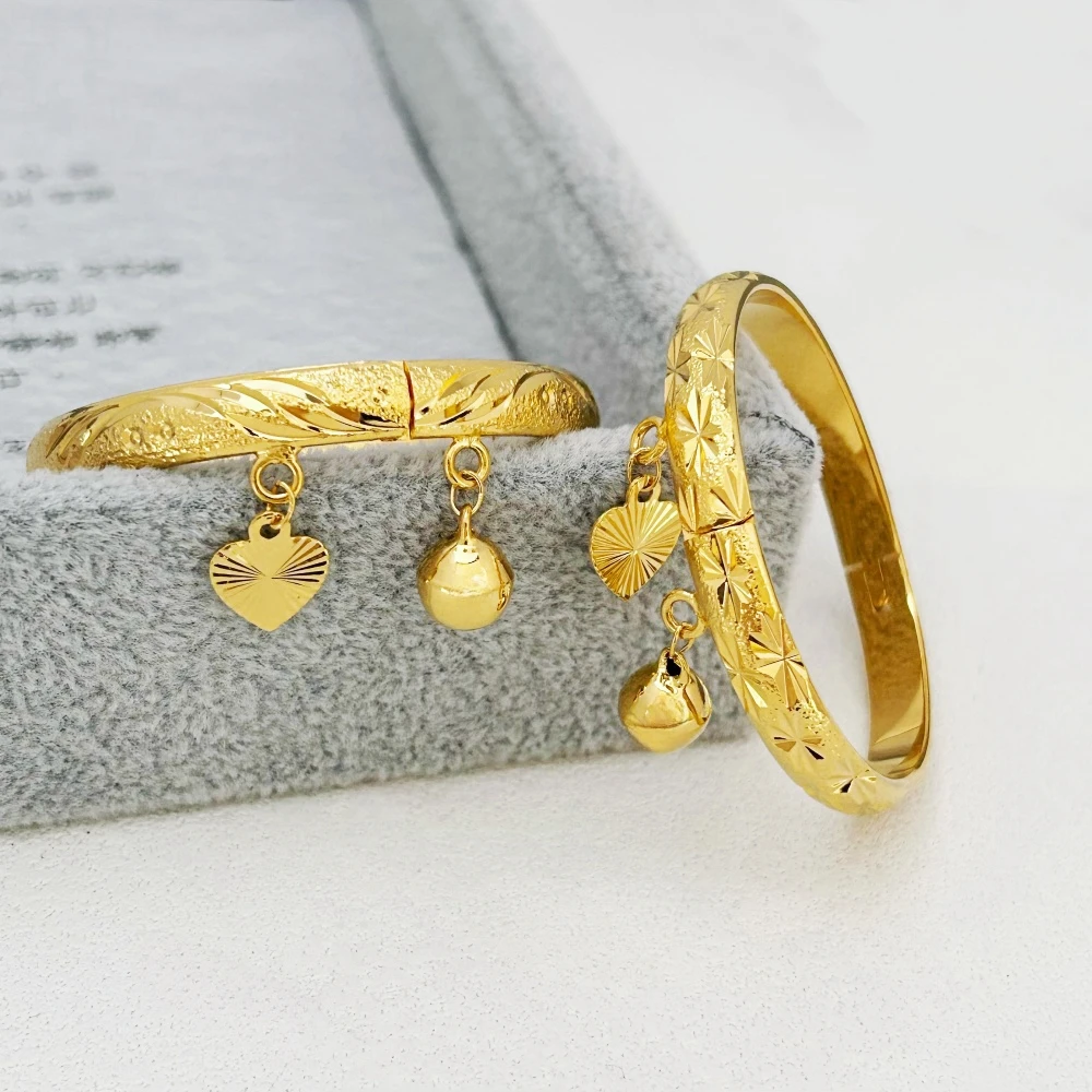 Bangle Bracelet Stainless Steel Bracelet Stainless Steel Gold Color Bells Heart Star Small Size Cuff Bangle Bracelet for Girls Fashion Jewelry Birthday Gifts