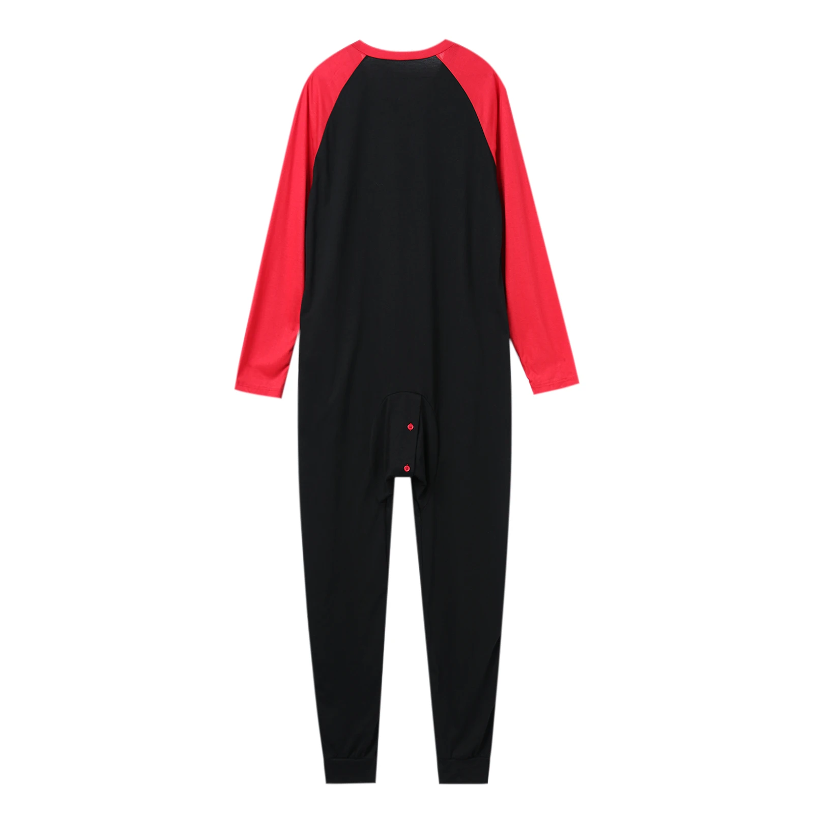 Men Button Down Pajama Long Sleeve Round Neck Color Block Jumpsuit Nightwear For Adults