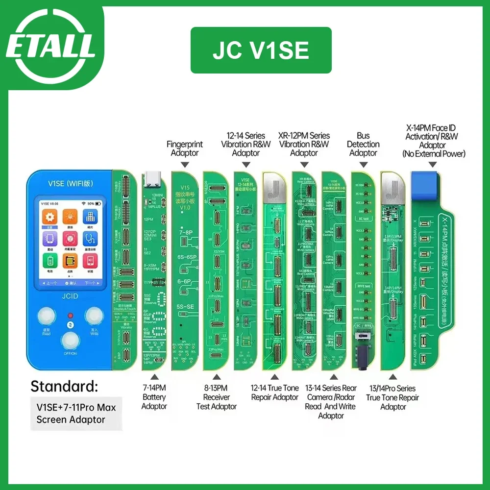 

Программатор JC V1SE для iPhone 11 12 13Pro 14 15 Pro Max, Фоточувствительный, оригинальный цвет, сенсорный шок, сканер отпечатков пальцев, программатор аккумулятора