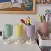 INS Tulips Storage Bucket Pen Holder Plastic Storage Tank Cup Makeup Brush Holder Desktop Storage Organizer Students Stationery 4