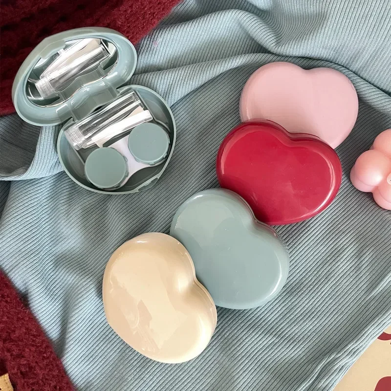 Solid Color Heart Contact Lens Case with Tweezer Contact Applicator Solution Bottle Lens Holder Contact Lens Box Container Kit