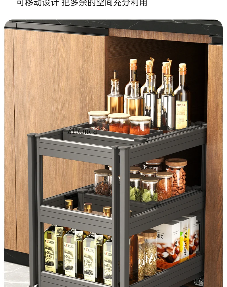 Kitchen Cabinet Seasoning Drawer Type 304 Stainless Steel Drawing Slide Dishes Seasoning Magic Locker