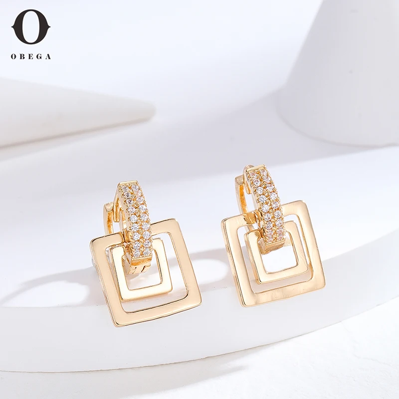 

Obega Hollow Geometric Metal Double Rhombus Square Drop Earrings for Women Fashion Long Brincos Wedding Party Jewelry Gift