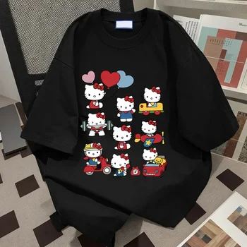 Hello Kitty Kawaii Cotton T-shirt Sanrioed Anime Fashion Women's Top Summer Casual Street Personalized Sweet Girl Top T-shirt 1