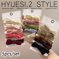 5pcs/Set Simple Bow Hair Ties Ropes Colorful Elastic Seamless Ponytail Holder Rubber Band For Toddler Girls