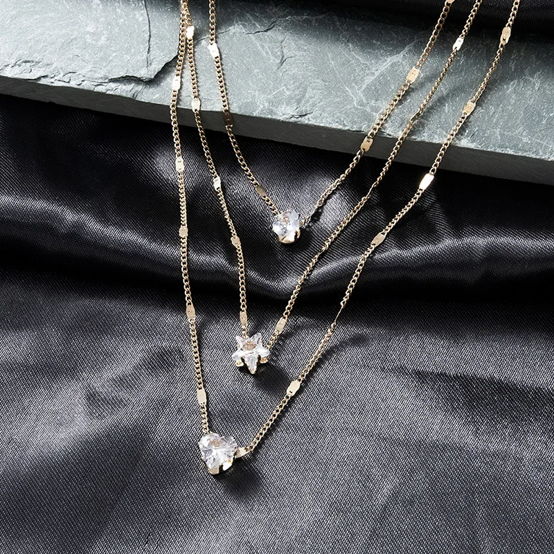 Pendant necklace 3 Pcs gold-color simple multilayered star heart shaped for girls women birthday gift