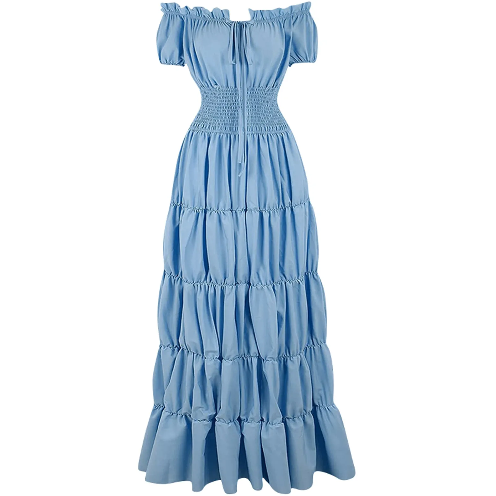 

Dress For Women Stage Costume Halloween Retro Solid Color Lace Up Gown Party Evening Night Long Dress One Word Collar Dresses