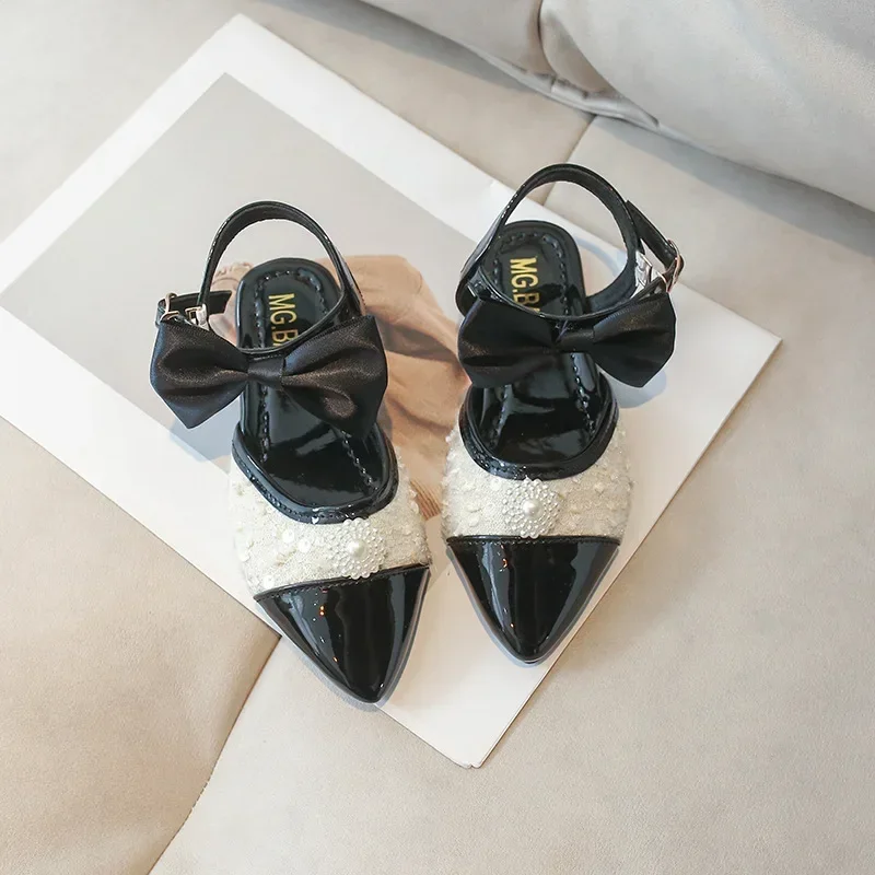 Children Leather Shoes for Girls 2024 Autumn New Fashion Comfortable Elegant Beading Bowtie Soft Sole Wedding Princess Shoes 6