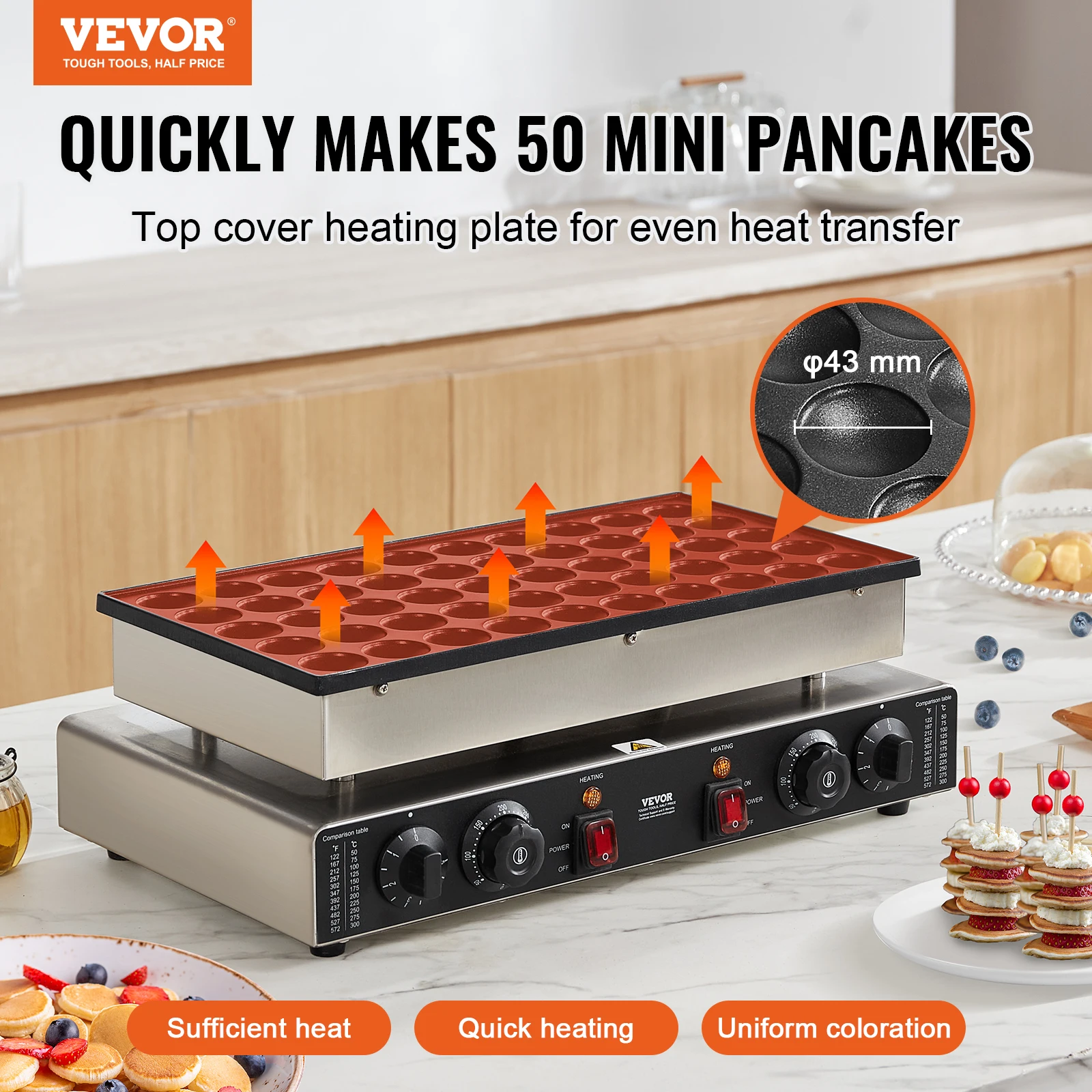 SucceBuy 50Pcs Mini Dutch Pancake Maker Dorayaki Baker Machine Commercial Non-stick Waffle Maker Dual Temp & Time Control 2
