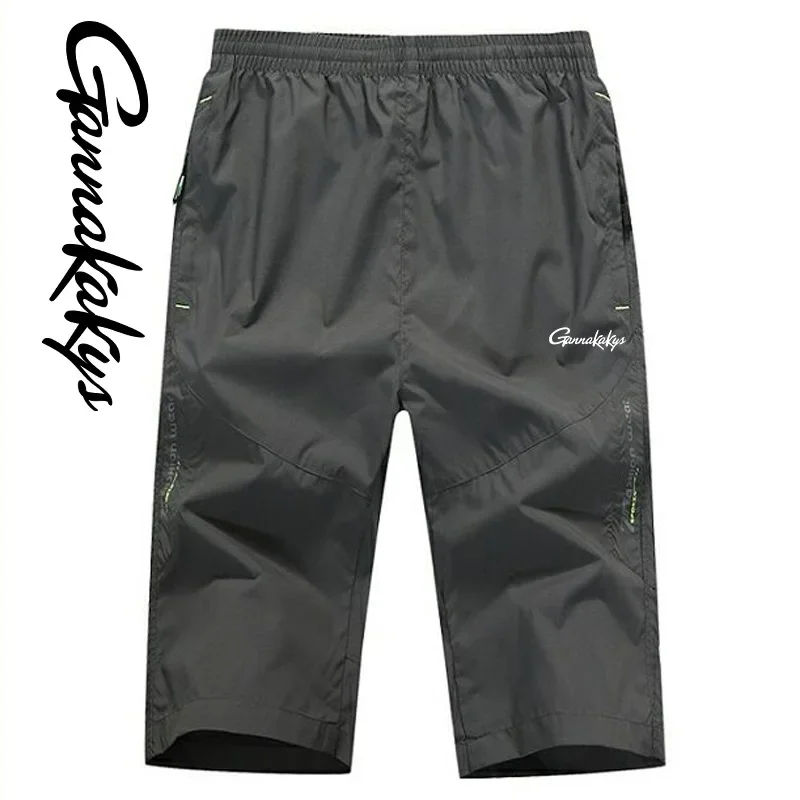 Summer Fishing Pants Men's Sports Breathable Zipper Pocket Shorts Capris Outdoor Hiking Quick Drying Beach Shorts