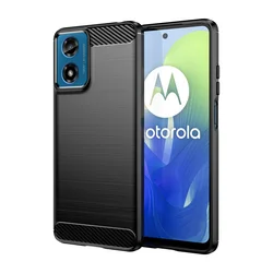 Shockproof Soft Carbon Fiber Shell Rubber Silicone Bumper Case - Moto G54 (TXW - Black)