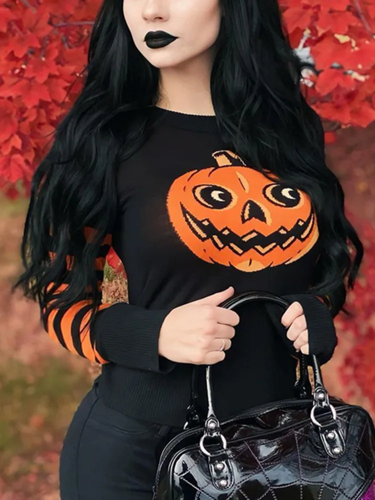 Yangelo Halloween Gothic Pumpkin Printed Pattern Patchwork