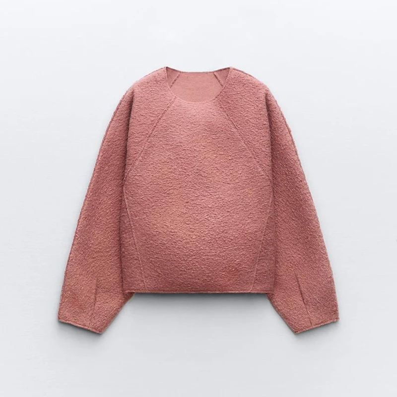 

Новинка весна-осень 2024, женский кожаный свитшот с бусинами, однотонный пуловер с круглым вырезом и длинными рукавами-воздушными шариками, Топ