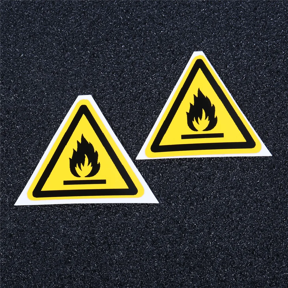 5pcs Safety Sign Sticker Flammable Pattern Dangerous Tag Oil-Proof Water-Resistant PVC Triangle Warning Label 25mm 50mm 100mm