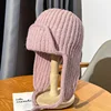 Solid color warm ear protection knitted hat for children in autumn and winter with tied wool hat, fashionable thickened hat 4