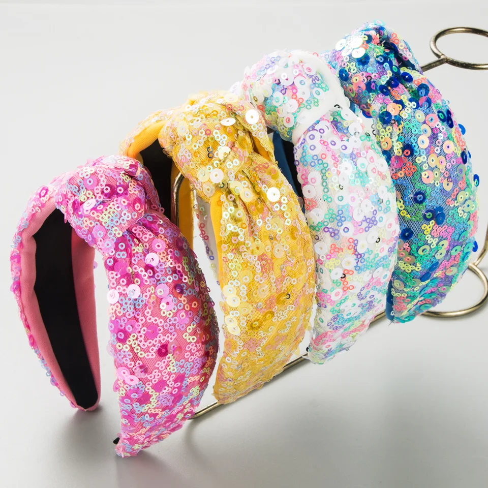 3 Fasce Per Capelli Con Nodo A Paillettes Per Donna - Elastiche, Antiscivolo, Larghe, Glitterate, Ideali Per Serate E Festività