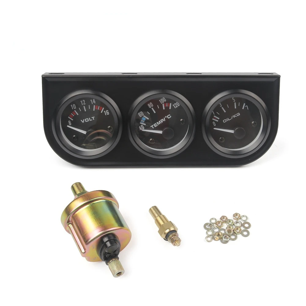 Oil/Volt/Water Gauge with 3 in 1 Voltmeter+Water Temp Gauge+Oil Pressure Meter w/Sensor 52mm Triple Gauges Fit for Car Truck