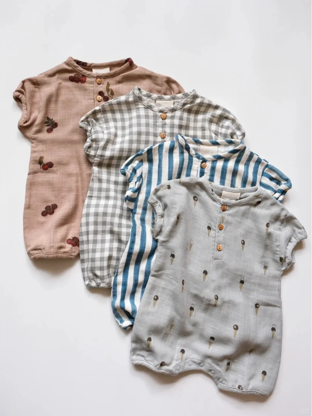 Description Picture 2 of itemRomperDew Summer Baby Clothes Baby Cute Round Neck Triangle Pajamas Children Short-sleeved Bum Coat Baby Rompers