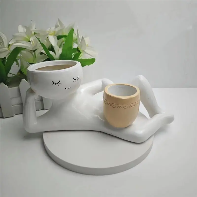 Vaso per Piante GOOD-Lazy Guy in Resina, Figurina Rilassata per Piante Succulente, Vaso Unico a Forma di Personaggio Sdraiato pe - immagine 2