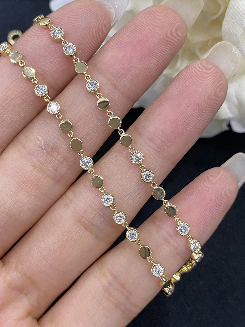LUOWEND 18K White or Yellow Gold Necklace Real Natural Diamond Chain Fashion Tennis Shape Necklace for Women Anniversary Gift