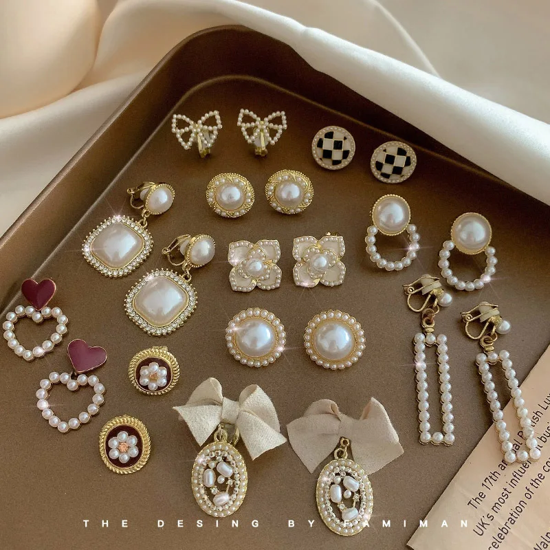 1Pair Pearl Ear Clip Earring For Women Non Piercing Clips On Earrings Stud Jewelry Fake Piercing Crystal Ear Cuffs Fashion Gifts ear clip earrings