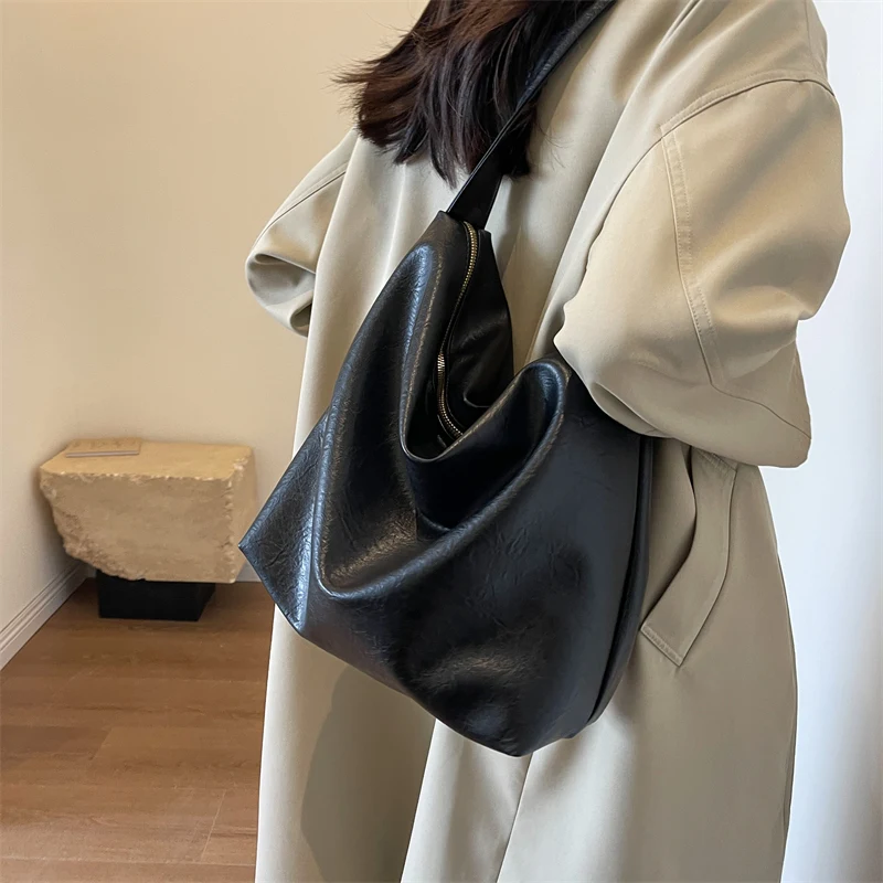 

New Simple Casual Women's PU Leather Commuter Tote Bags Fashion Versatile Large Capacity Single Shoulder Crossbody Storage Bags