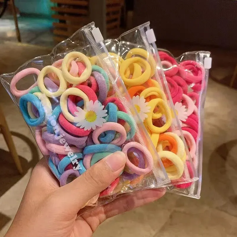Hair Bands 50Pcs/set Korean Hair Rope Candy Color Hair Ring Elastic Rubber Bands