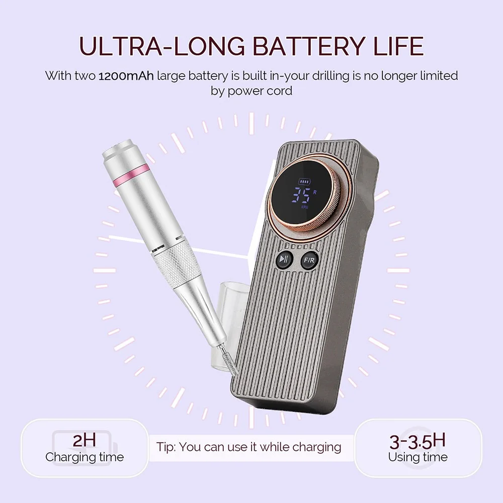 35000RPM Wireless Use Nail Drill Machine 1200mAh Nail Drill Milling Sander Nail Art Manicure Grinder Nail Polisher Cutter Kit