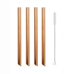 Metal Drinking Straw Set, Reusable Stainless Steel, Wide 12mm for Milkshakes & Bubble Tea, Includes Brush (5-Piece) (5Pcs Rose)