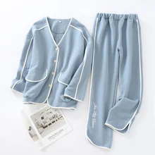 

New Autumn and Winter Leisure Tops Women's Long-Sleeved Trousers Cotton Thick Air Layer Solid Color Warm Simple Pajamas Set