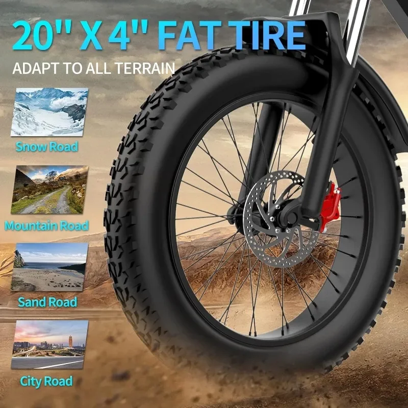 1000/2000W, 25/30/37MPH,48V-52V, 20AH,40AH Battery, Max 50-180 Miles Electric Motorcycle, 20" Fat Tire Dirt