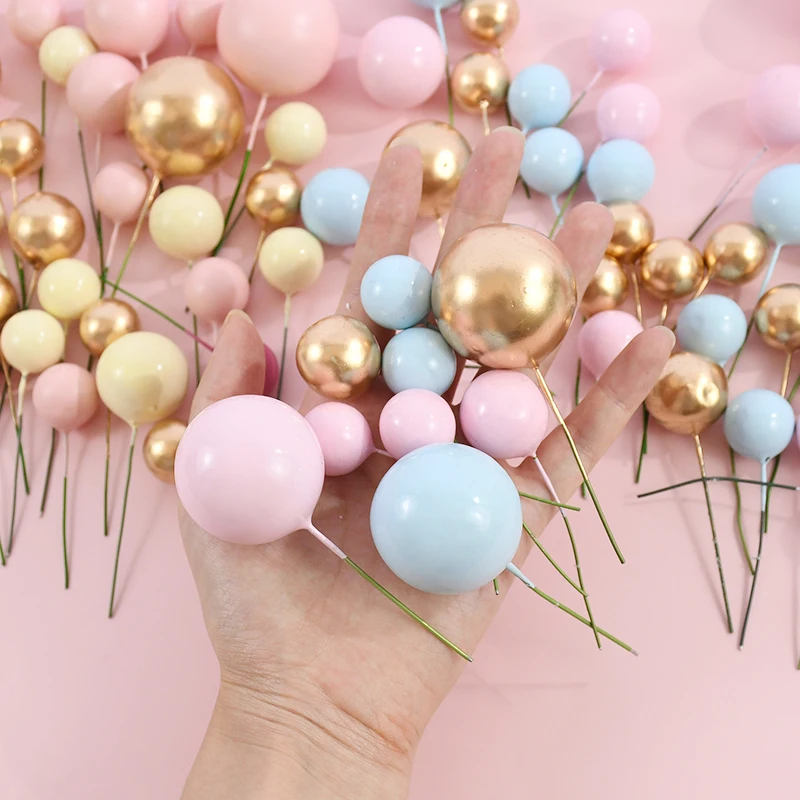 32pcs Pink Gold Ball Cake Topper Pearl Balls Cupcake Toppers Flag For Kids Birthday Wedding Party Cake Decor Tools Baby Shower