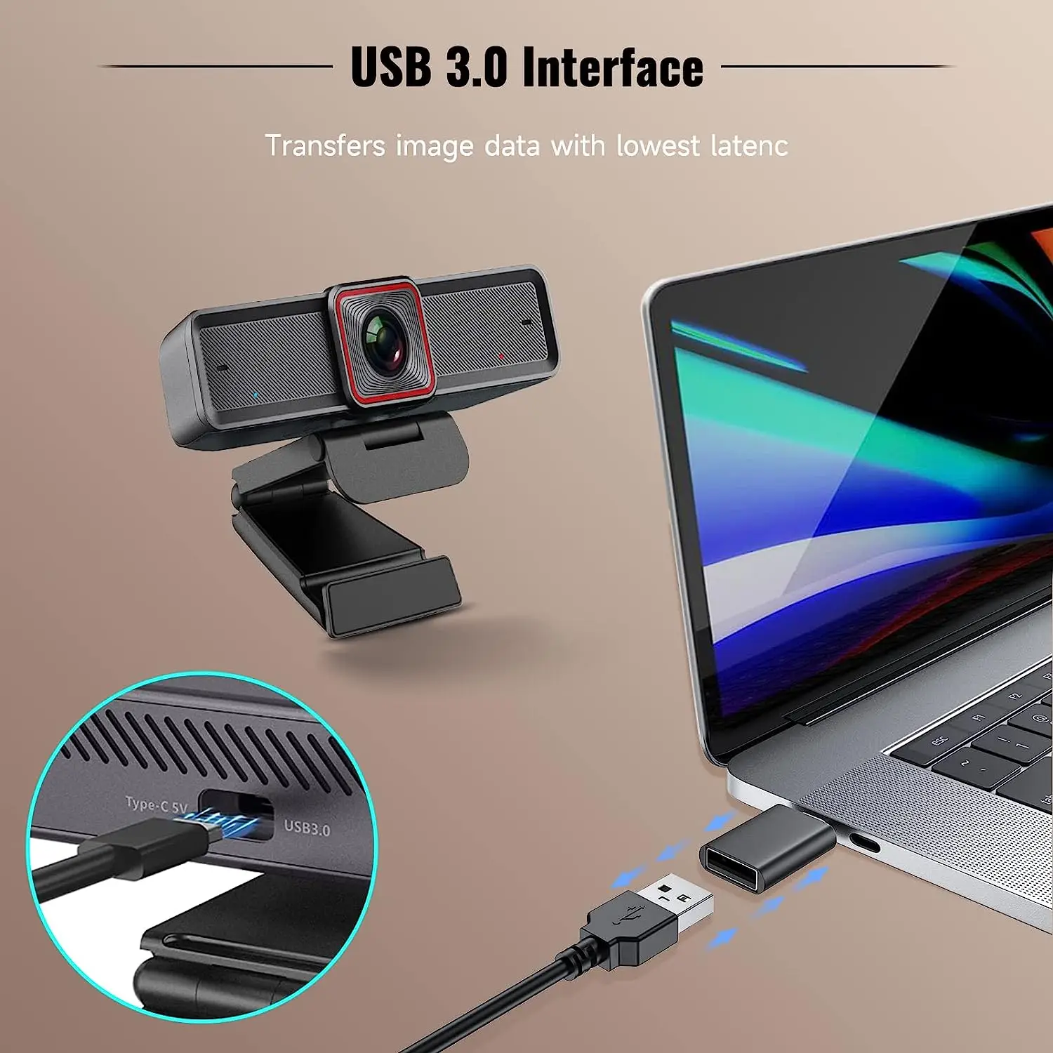 Spedal FF932 4K HDR AI-Tracking USB 3.0 webcam wide angle for laptops meetings conferences live streaming